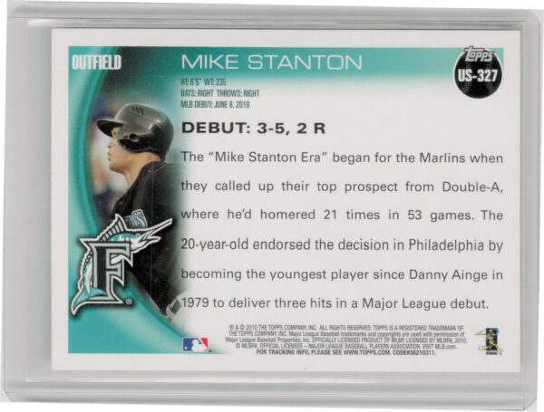 2010 Topps Update Mike Stanton #US-327 Marlins - Image 3