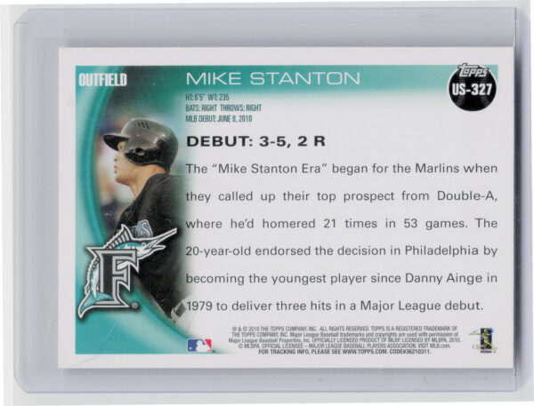 2010 Topps Update Mike Stanton #US-327 Marlins - Image 3