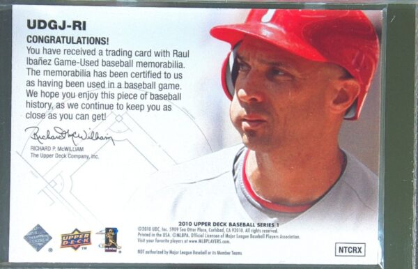 2010 Upper Deck Raul Ibanez JSY #UDGJ-RI Phillies UD Game Jersey - Image 3