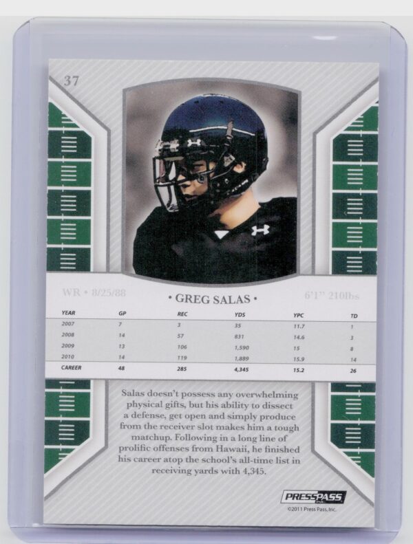 2011 Press Pass Legends Greg Salas Bronze /250 #37 Warriors - Image 3