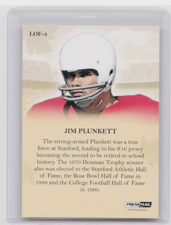 2011 Press Pass Legends Jim Plunkett #LOF-4 Cardinal Legends of the Fall - Image 3