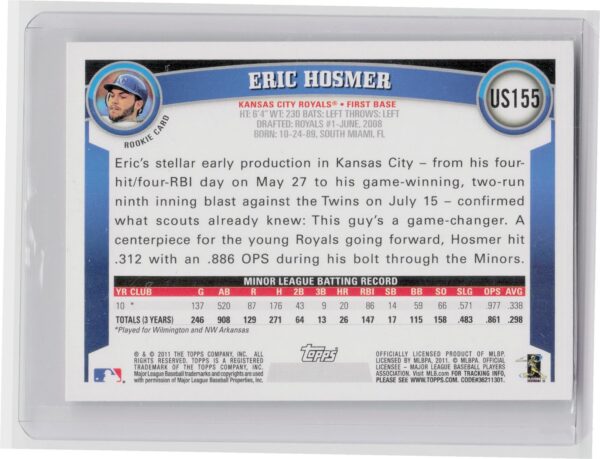 2011 Topps Update Eric Hosmer RC #US155 Royals - Image 3