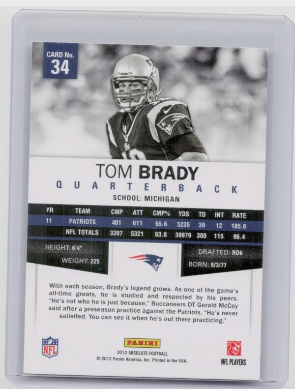 2012 Absolute Tom Brady #34 Patriots - Image 3