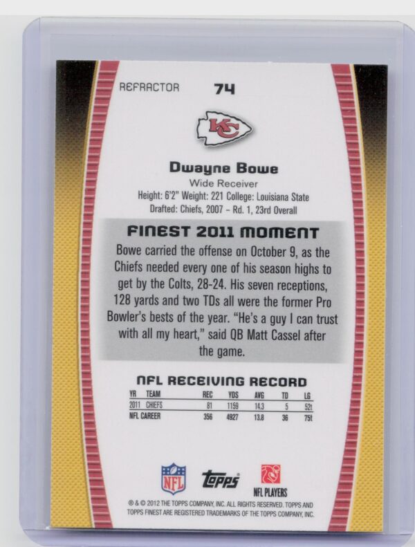 2012 Finest Dwayne Bowe Refractors #74 Chiefs - Image 3