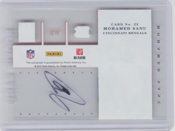 2012 Panini Elite Mohamed Sanu AU #25 Bengals Rookie Inscriptions Black Ink - Image 3