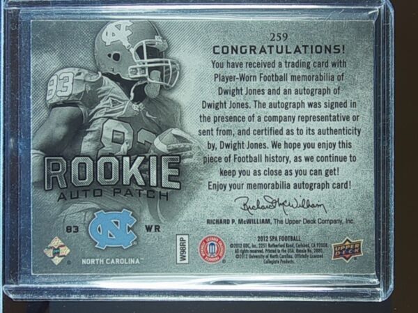 2012 SP Authentic Dwight Jones AUTO /885 JSY #259 Heels Patch - Image 3