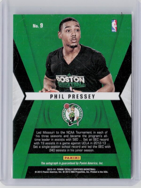 2013-14 Panini Totally Certified Phil Pressey AU #9 Celtics Rookie Roll Call Aut - Image 3