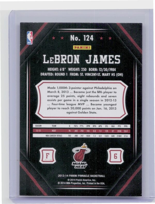 2013-14 Pinnacle LeBron James #124 Heat - Image 3