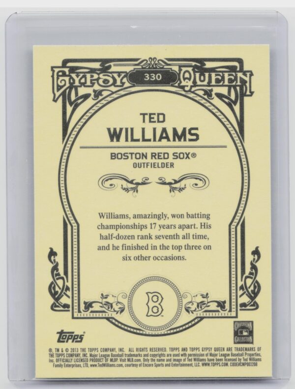 2013 Gypsy Queen Ted Williams SP #330 Sox - Image 3