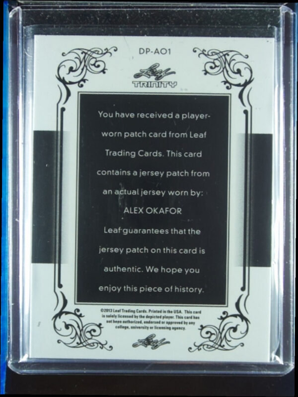 2013 Leaf Trinity Alex Okafor SN60 MEM #DP-AO1 Longhorns Jumbo Patch Bronze - Image 3