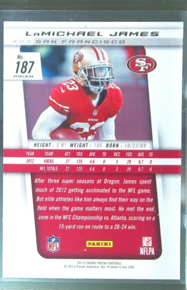 2013 Prizm LaMichael James Prizms Blue #187 49ers - Image 3