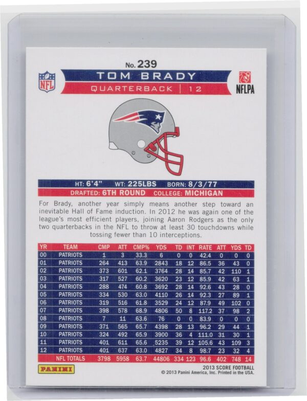2013 Score Tom Brady #239 Patriots - Image 3