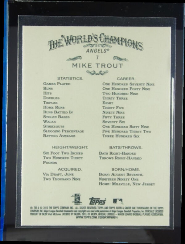 2013 Topps Allen & Ginter Mike Trout #7 Angels - Image 3