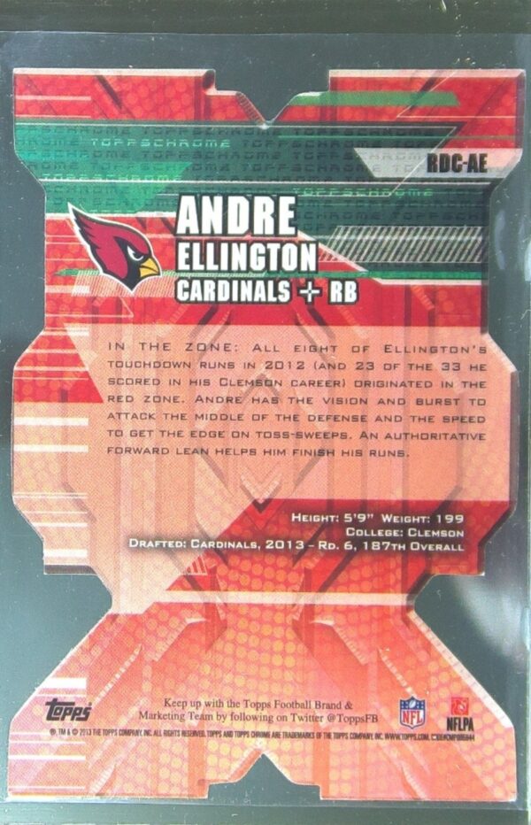 2013 Topps Chrome Andre Ellington RC #RDC-AE Cardinals Rookie Die Cuts - Image 3