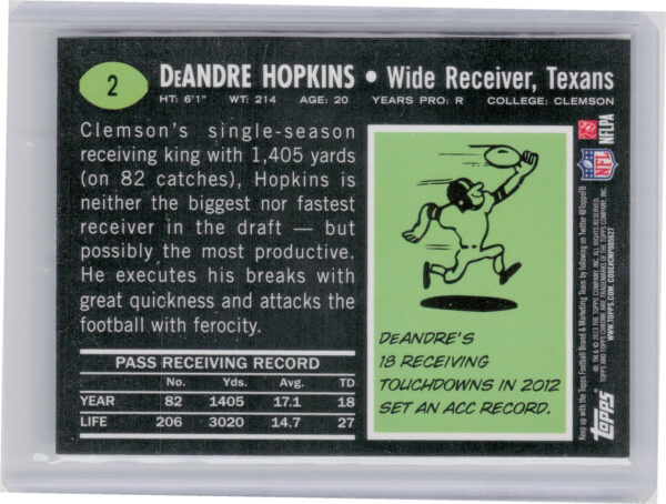 2013 Topps Chrome DeAndre Hopkins #2 Texans 1969 - Image 3