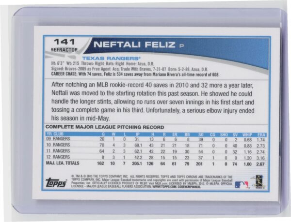 2013 Topps Neftali Feliz Red #30 Rangers - Image 3
