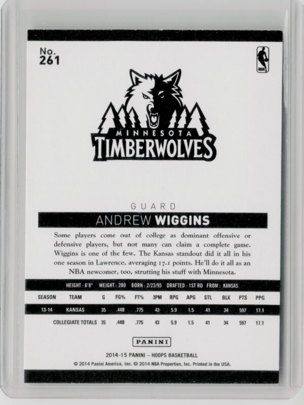 2014-15 Hoops Andrew Wiggins RC #261 Timberwolves - Image 3