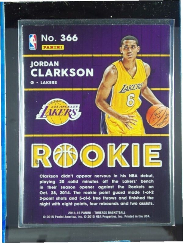 2014-15 Panini Threads Jordan Clarkson RC #366 Lakers - Image 3