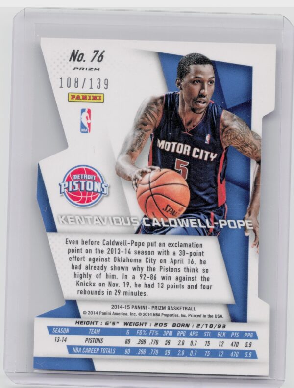 2014-15 Prizm Kentavious Caldwell-Pope Prizms Purple Die Cut /139 #76 Pistons - Image 3