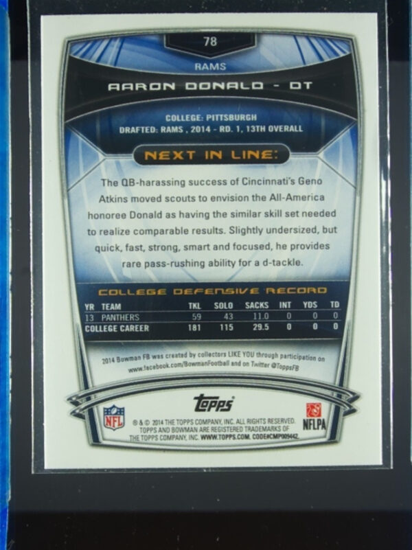 2014 Bowman Aaron Donald Rookies RC #78 Rams - Image 3