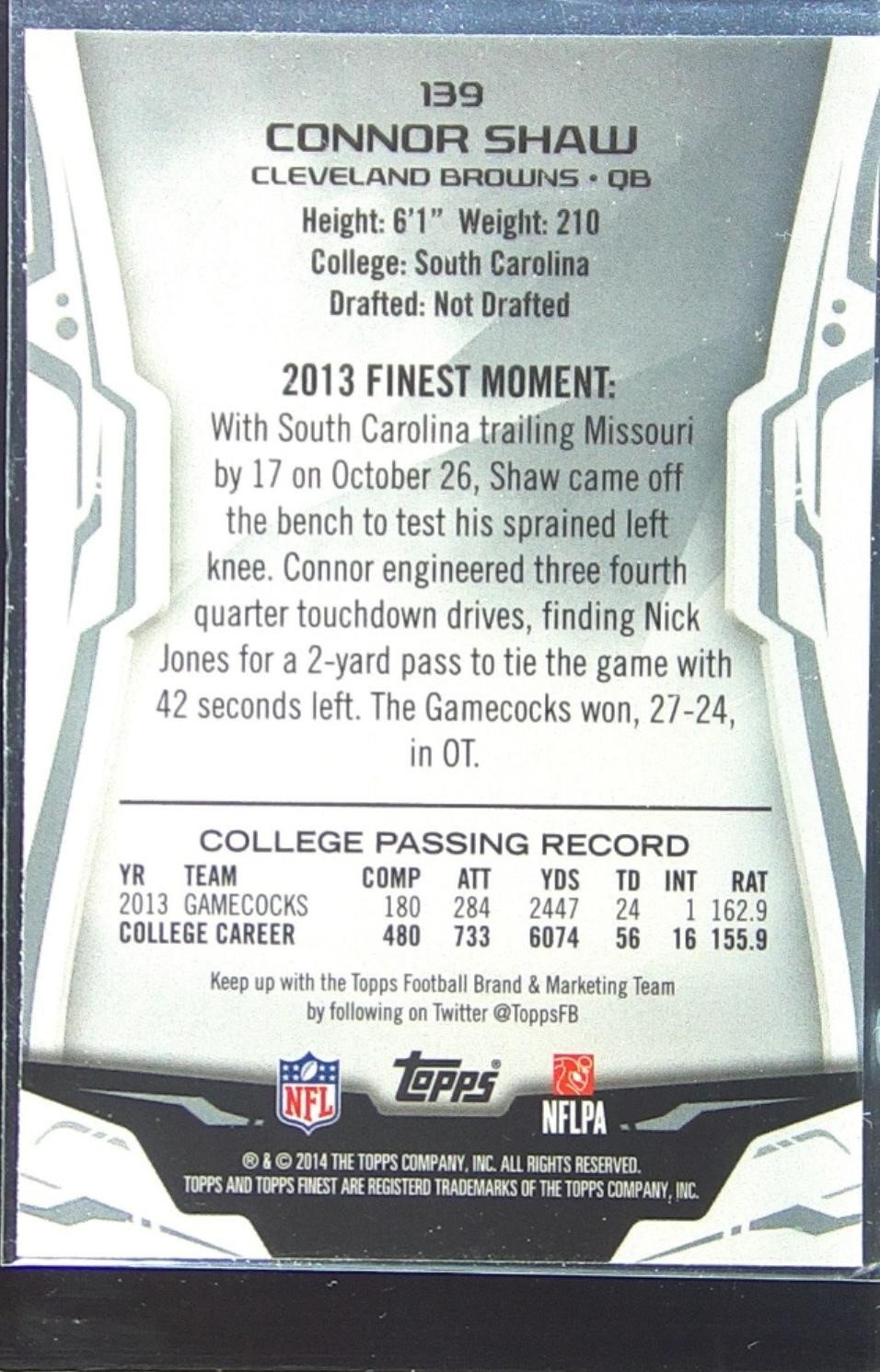 2014 Finest Connor Shaw Xfractors RC #139 Browns - Image 3