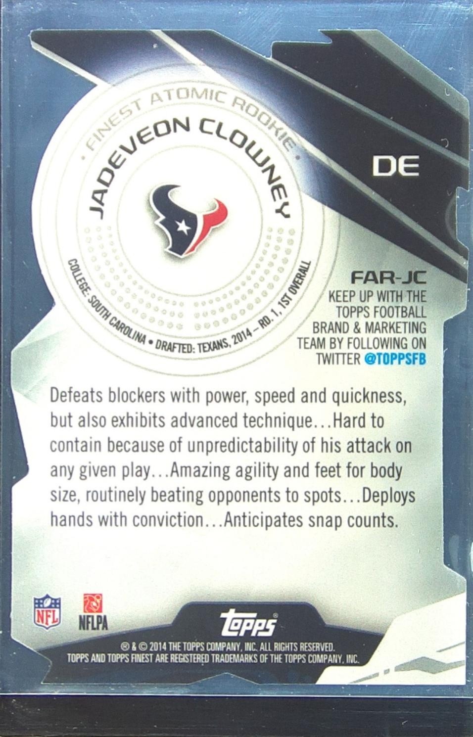2014 Finest Jadeveon Clowney RC #FAR-JC Texans Atomic Refractor Rookies - Image 3