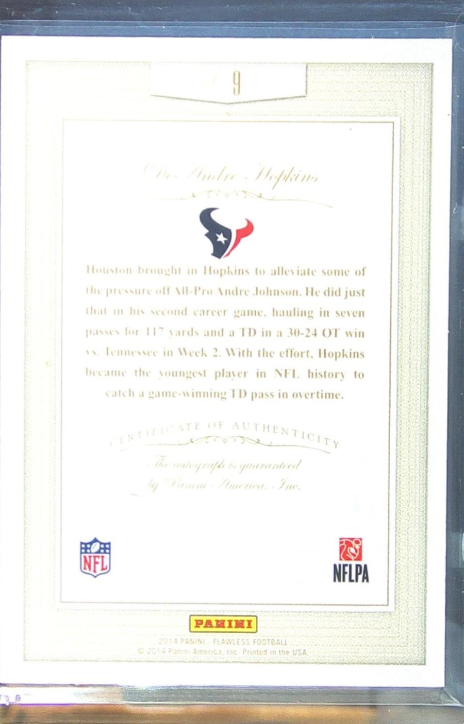 2014 Flawless DeAndre Hopkins Auto /25 #9 Texans Inscriptions - Image 3