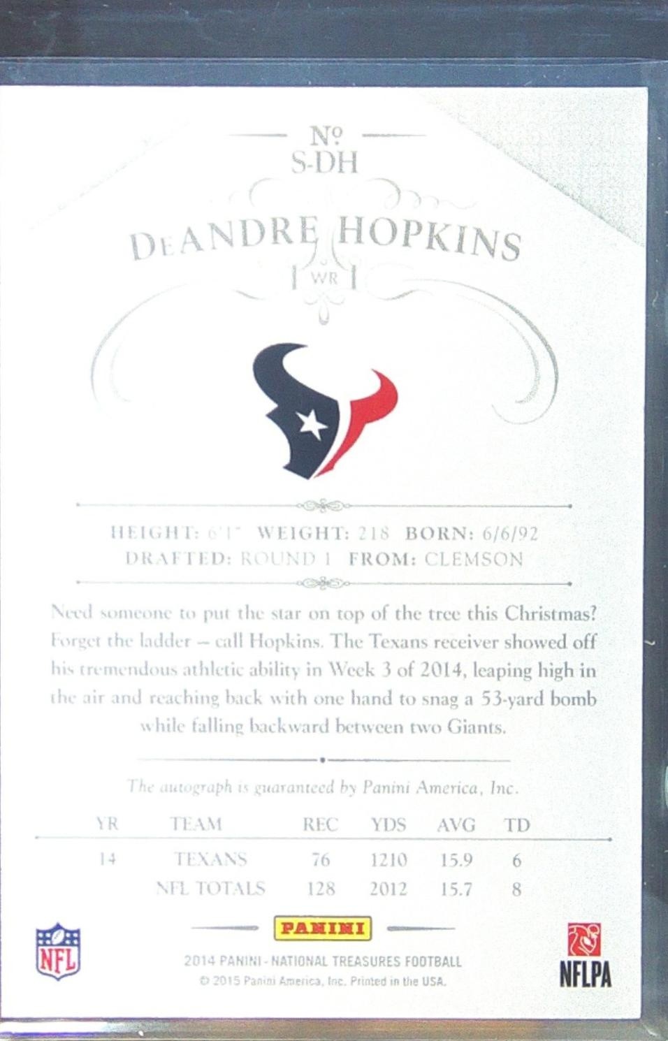 2014 NT DeAndre Hopkins Auto /5 #S-DH Texans Signatures Black - Image 3