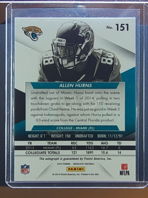 2014 Panini Absolute Allen Hurns AU RC SN199 #151 Jaguars - Image 3