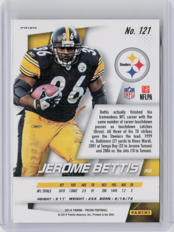 2014 Panini Prizm Jerome Bettis Red White And Blue Prizm #121 Steelers - Image 3