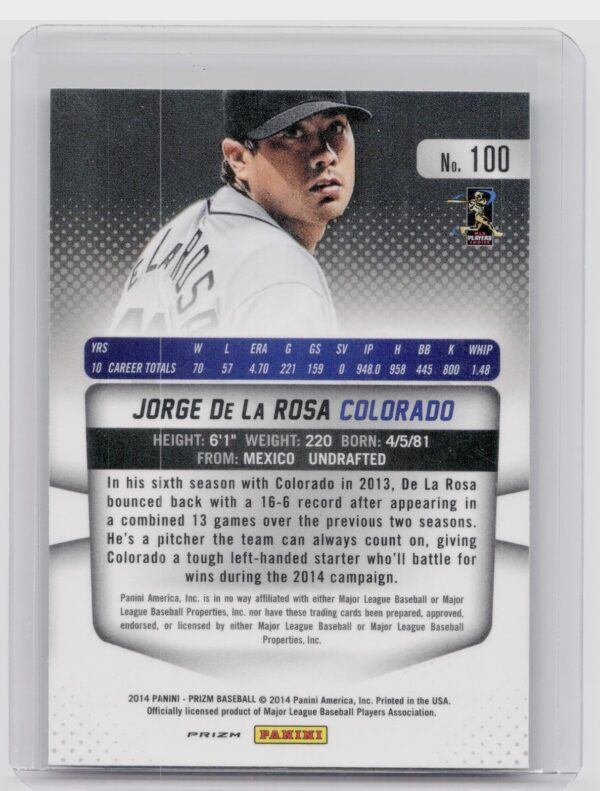 2014 Prizm Jorge De La Rosa Prizms Camo #100 Rockies - Image 3