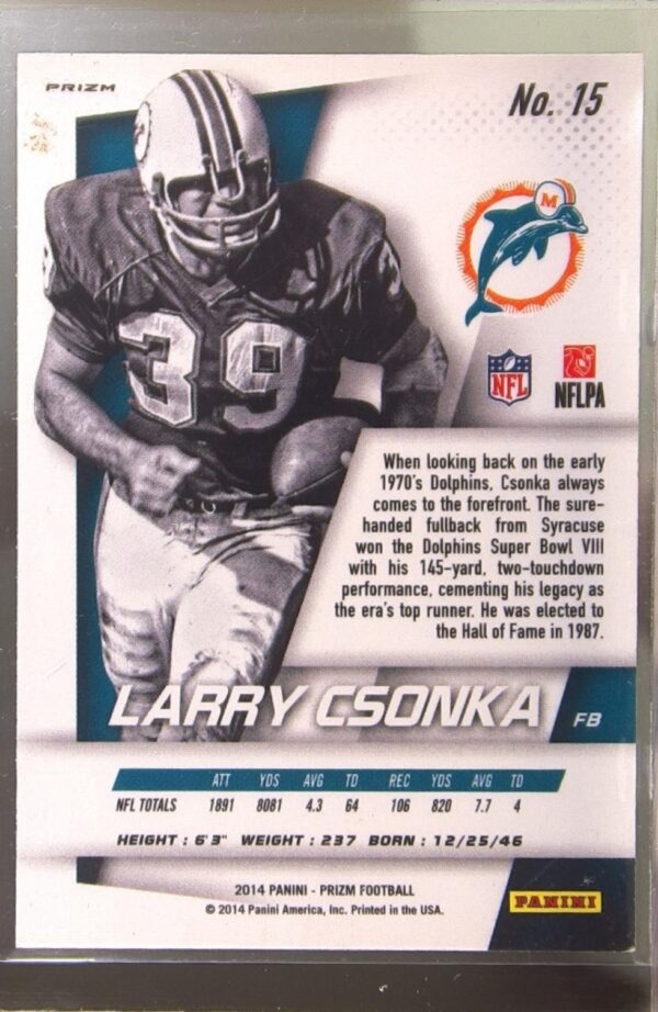 2014 Prizm Larry Csonka Red White And Blue Prizm #15 Dolphins - Image 3
