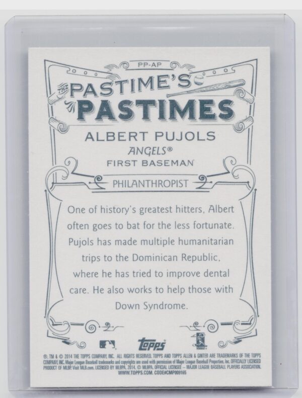 2014 Topps Allen & Ginter Albert Pujols #PP-AP Angels Pastime's Pastimes - Image 3