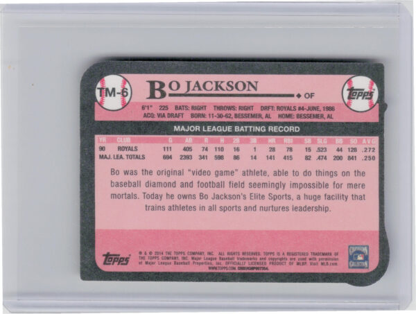 2014 Topps Bo Jackson #TM-6 Royals 1989 Topps Die Cut Minis - Image 3