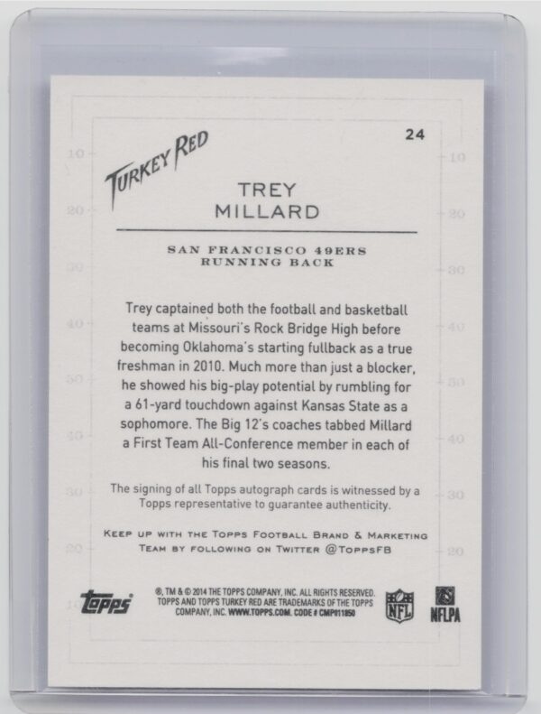 2014 Topps Turkey Red Trey Millard AU #24 49ers Autographs - Image 3