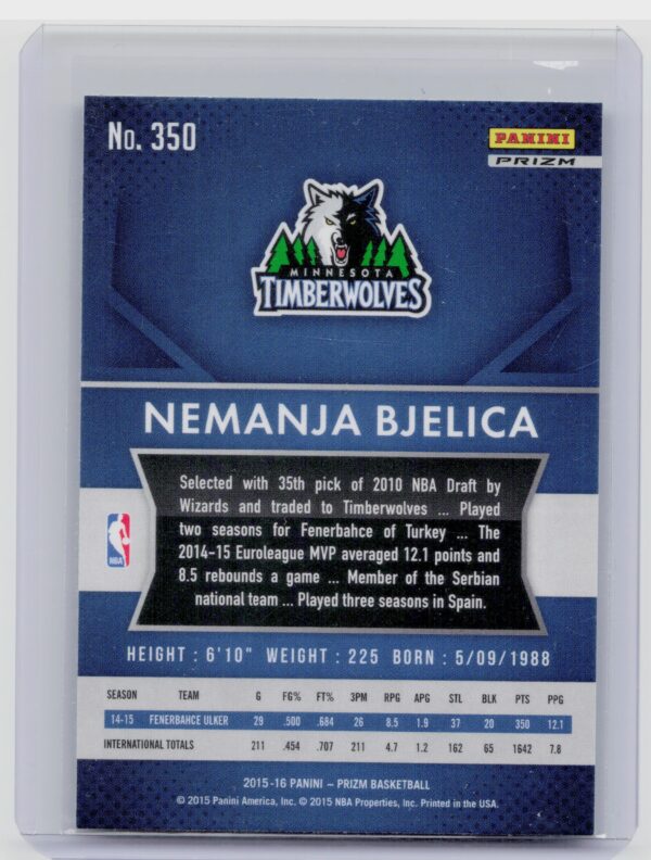 2015-16 Panini Prizm Nemanja Bjelica Green Prizms #350 Timberwolves - Image 3