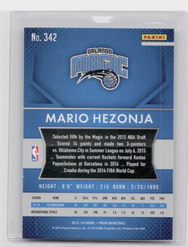 2015-16 Prizm Mario Hezonja RC #342 Magic - Image 3