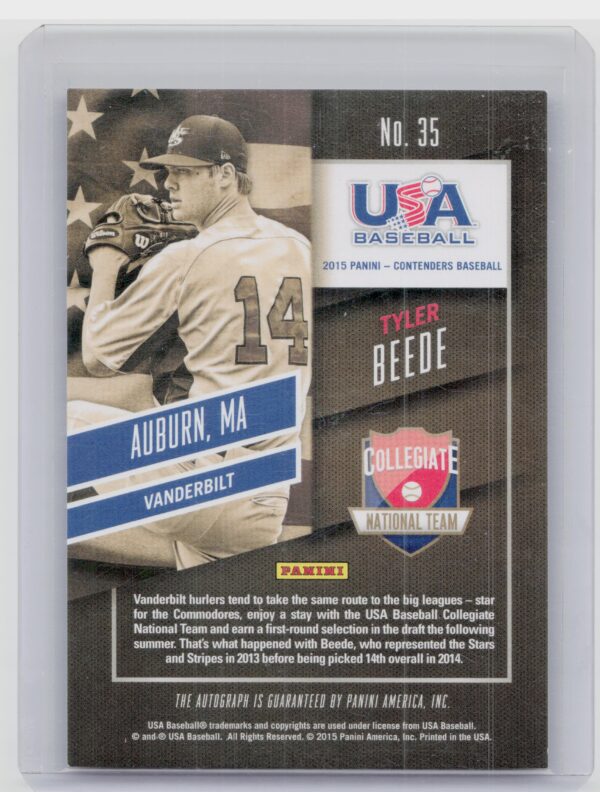 2015 Panini Contenders Tyler Beede #35 USA USA Baseball Ticket Autographs - Image 3