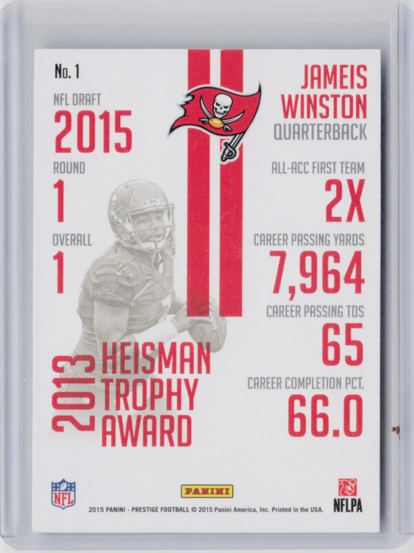 2015 Panini Prestige Jameis Winston #1 Buccaneers Prestigious Picks - Image 3
