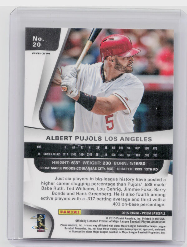 2015 Panini Prizm Albert Pujols Prizms #20 Angels - Image 3