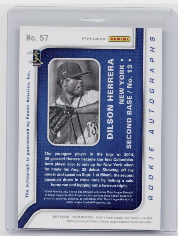 2015 Panini Prizm Dilson Herrera AU #57 Mets Rookie Autographs Prizms - Image 3