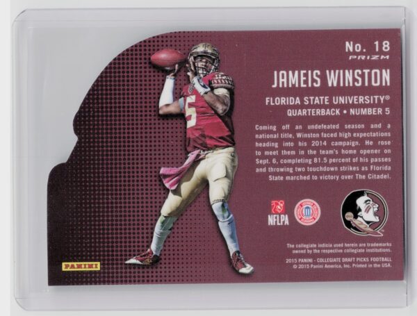 2015 Prizm Collegiate Draft Picks Jameis Winston #18 Seminoles Helmet Die Cuts - Image 3