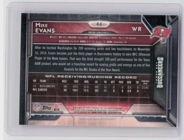 2015 Topps Chrome Mike Evans Refractor #46 Buccaneers - Image 3