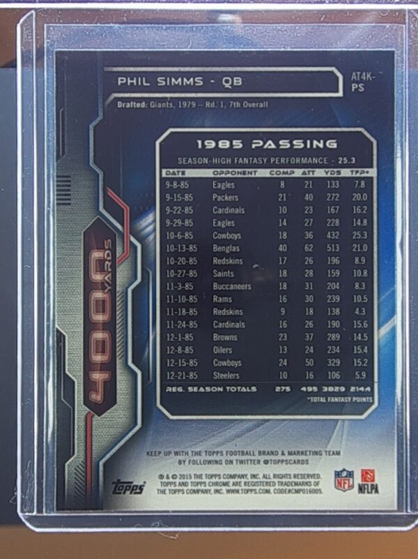 2015 Topps Chrome Phil Simms #AT4K-PS Giants All Time 4000 Yard Club - Image 3