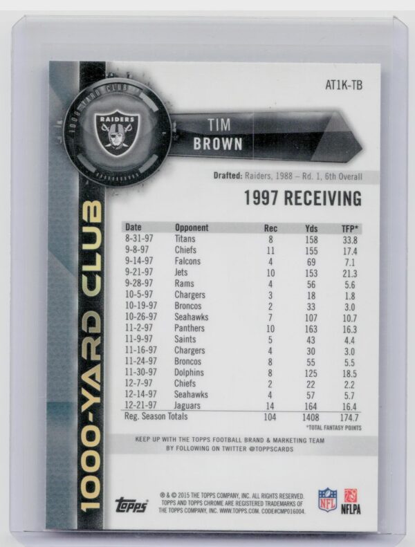 2015 Topps Chrome Tim Brown #AT1K-TB Raiders All Time 1000 Yard Club - Image 3