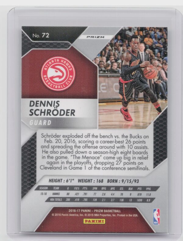 2016-17 Panini Prizm Dennis Schroder Starburst Prizms #72 Hawks - Image 3