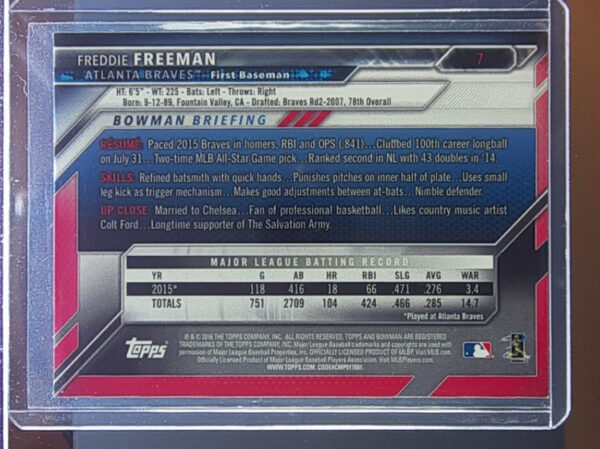 2016 Bowman Freddie Freeman #7 Braves - Image 3