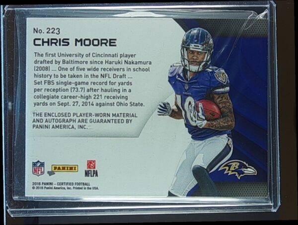 2016 Certified Chris Moore JSY AUTO RC /499 #223 Ravens - Image 3