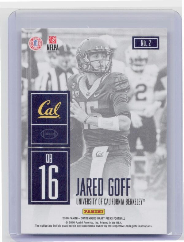 2016 Contenders Draft Picks Jared Goff #2 Bears Game Day Tickets - Image 3
