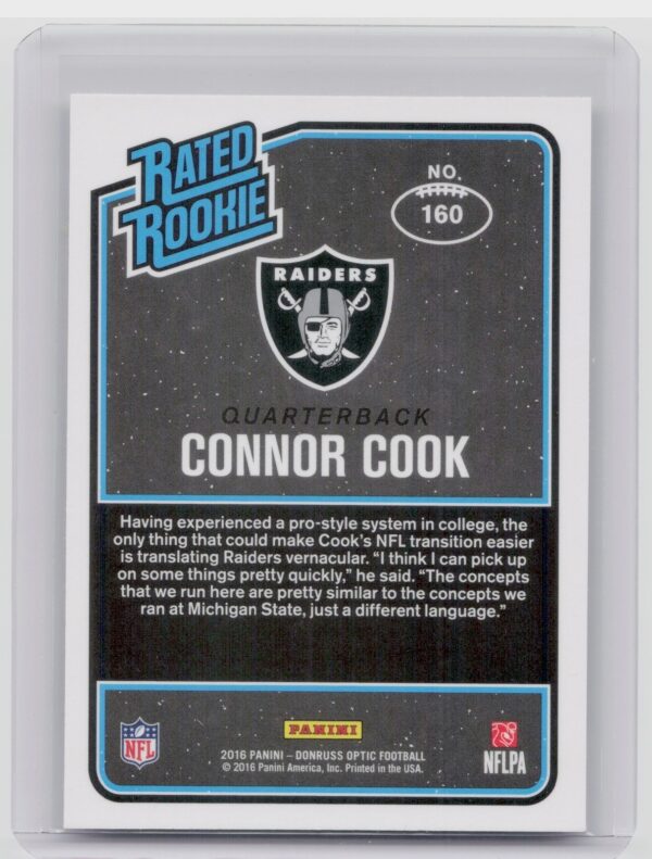 2016 Donruss Optic Connor Cook RC #160 Raiders - Image 3